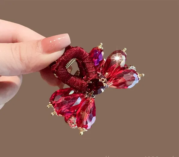 Korean Red Crystal Butterfly Mini Claw Clip for Women