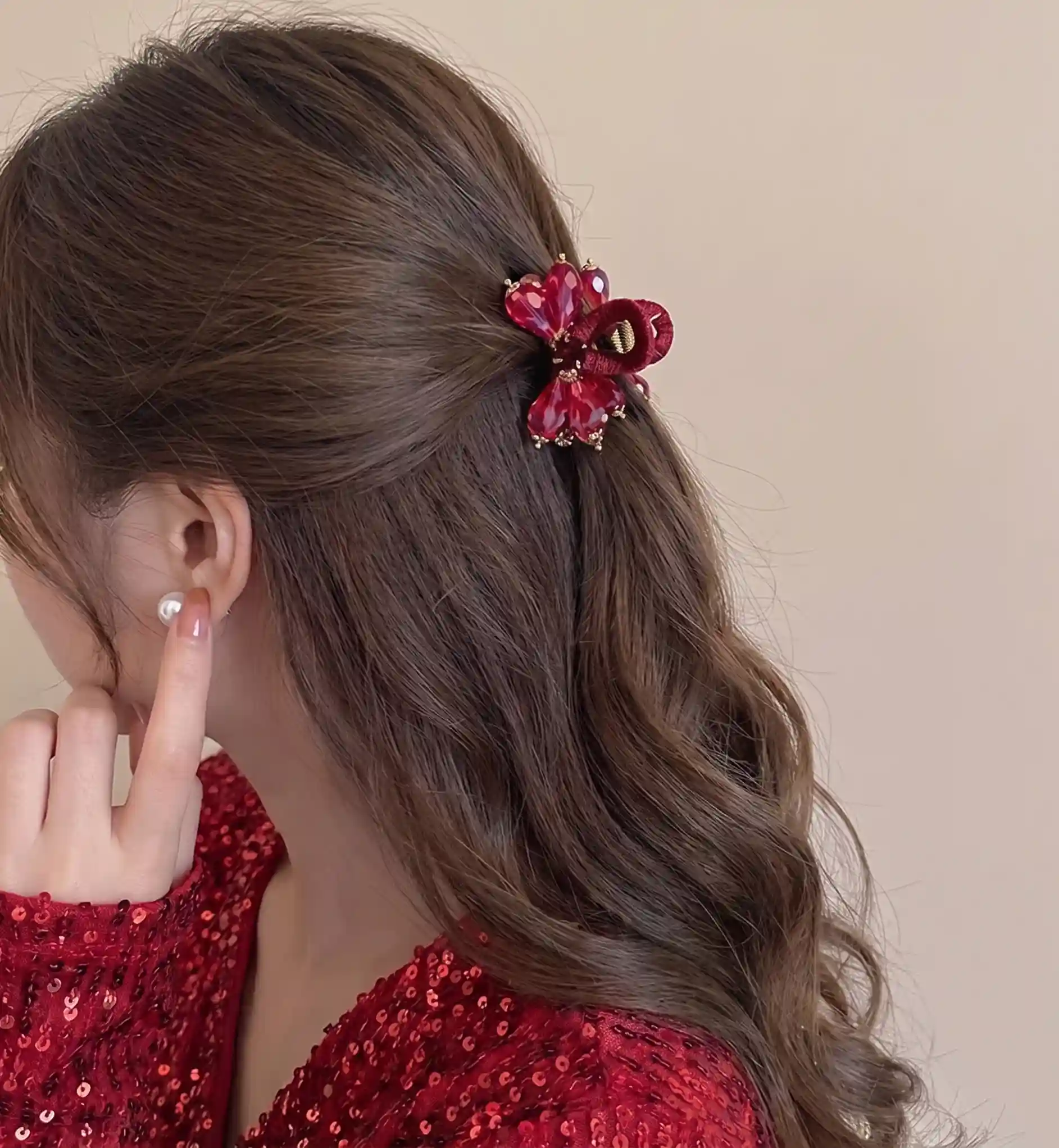 Korean Red Crystal Butterfly Mini Claw Clip for Women - Image 4