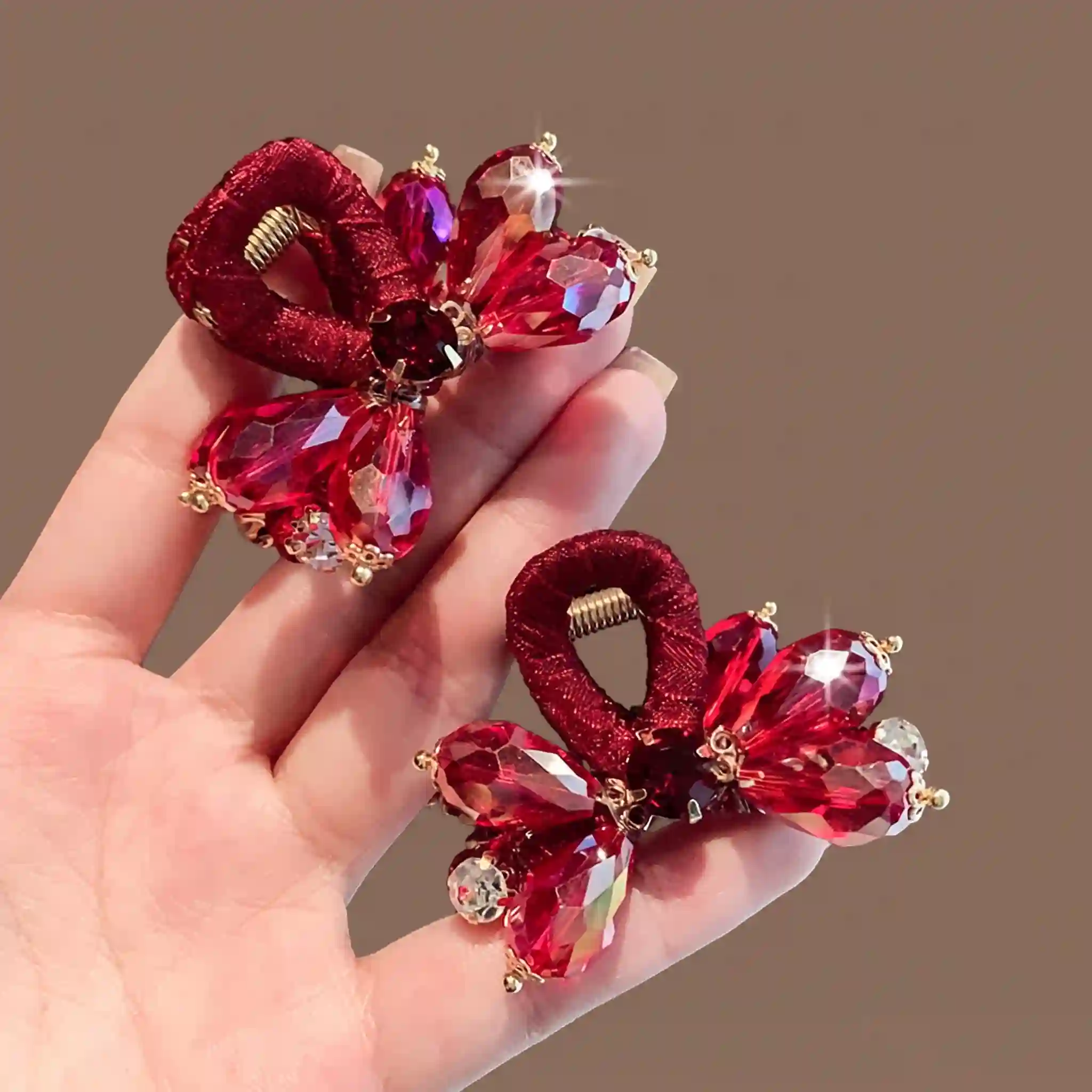 Korean Red Crystal Butterfly Mini Claw Clip for Women - Image 3