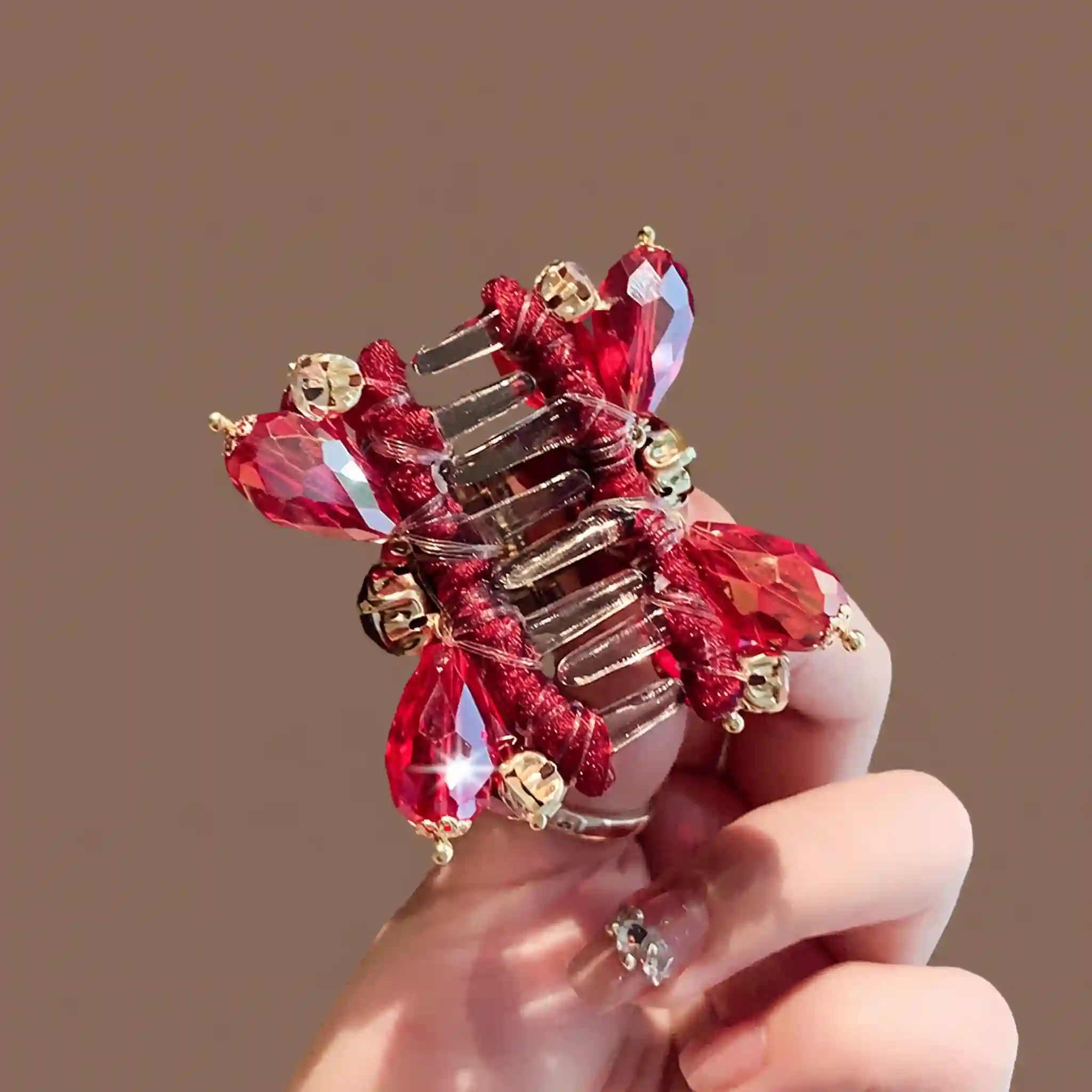 Korean Red Crystal Butterfly Mini Claw Clip for Women - Image 2