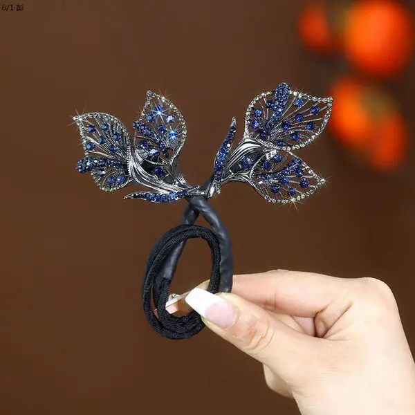 Luxury Sapphire Blue Crystal Leaf Hair Bun Maker & Twist Clip - Image 2