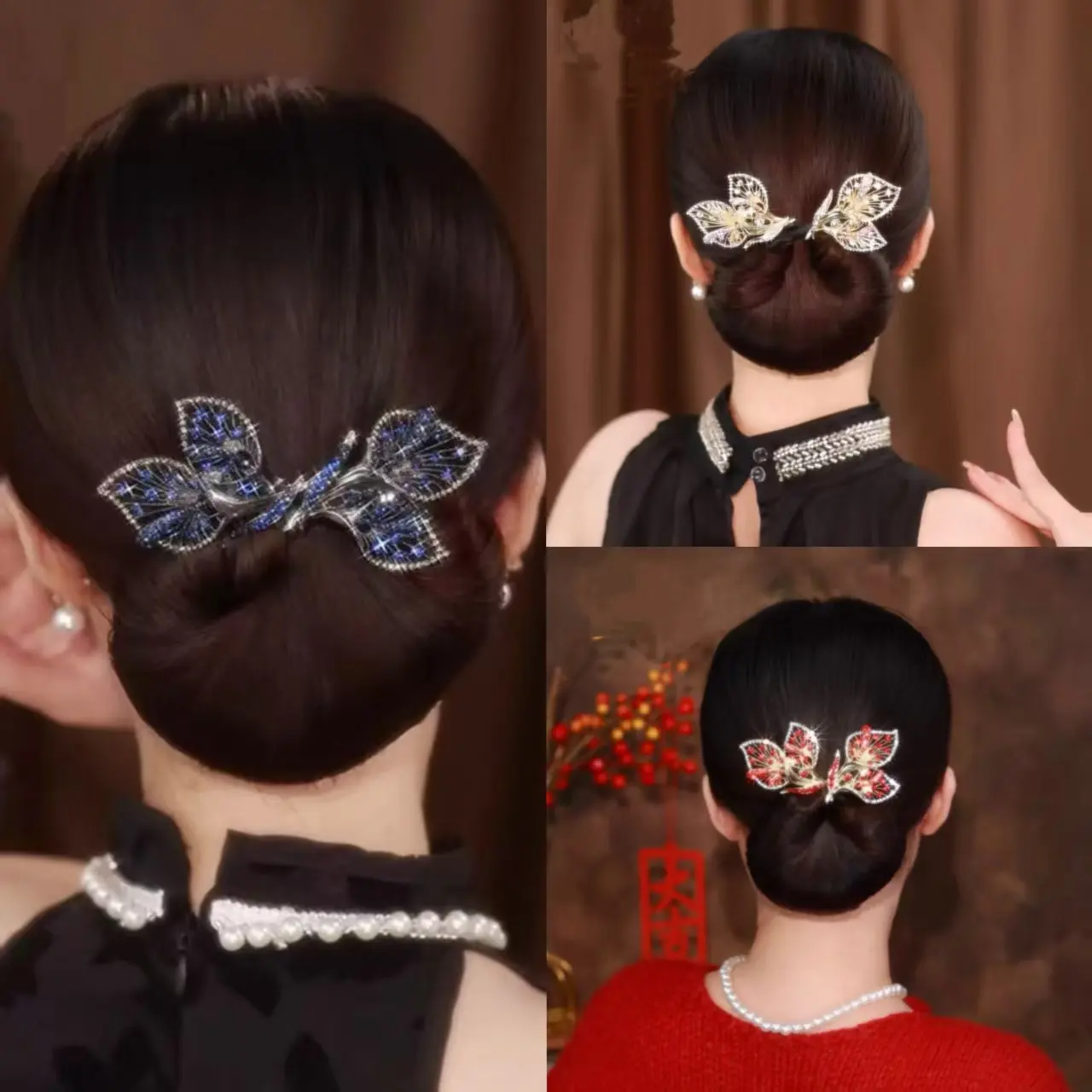 Luxury Sapphire Blue Crystal Leaf Hair Bun Maker & Twist Clip - Image 4
