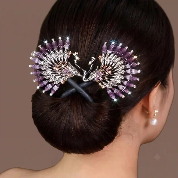Royal Purple Peacock Crystal Hair Bun Maker Twist Clip